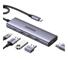 Концентратор Ugreen USB-C to HDMI + 3xUSB 3.0 + PD CM511 gray (15596)