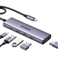 Концентратор Ugreen USB-C to HDMI + 3xUSB 3.0 + PD CM511 gray (15596)