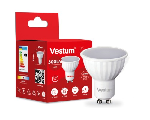 Лампочка Vestum MR16 6W 4100K 220V GU10 (1-VS-1506)
