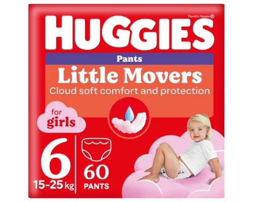 Підгузки Huggies Little Movers/Pants 6 (15-25 кг) Box для дівчаток 60 шт (5029053564135)