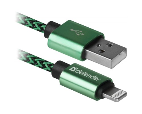 Дата кабель USB 2.0 AM to Lightning 1.0m ACH01-03T 2.1A green Defender (87810)