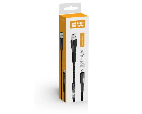 Дата кабель USB 2.0 AM to Lightning 1.0m zinc alloy + led black ColorWay (CW-CBUL035-BK)