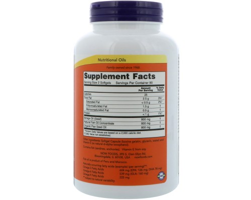 Жирні кислоти Now Foods Супер Омега 3-6-9, Super Omega 3-6-9,, 1200 мг, 90 желатинов (NOW-01839)