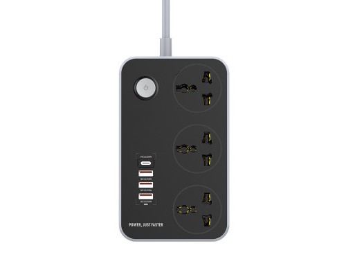 Мережевий фільтр живлення ColorWay CW-CHU34PDB, 3 розетки/4USB Black 2M (CW-CHU34PDB)