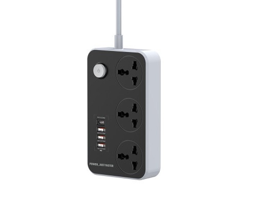 Мережевий фільтр живлення ColorWay CW-CHU34PDB, 3 розетки/4USB Black 2M (CW-CHU34PDB)