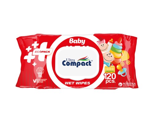 Дитячі вологі серветки Ultra Compact Ecopack з клапаном, 120 шт (8697420534738) Дитячі вологі серветки Ultra Compact Ecopack з клапаном, 120 шт (8697420534738)