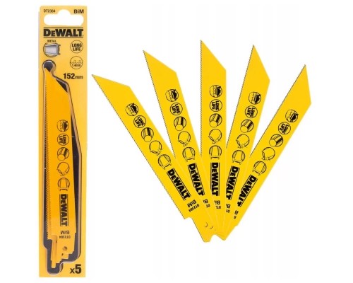 Полотно DeWALT для шабельних пилок, біметалічний, швидкий пропил, 152 мм, 18 TPI, 5 шт (DT2384)
