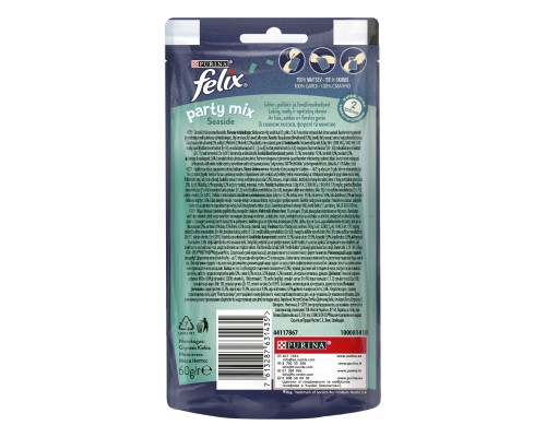Ласощі для котів Purina Felix Party Mix Океанічний Мікс зі смаком лосося та форелі 60 г (7613287631435)