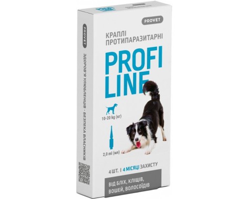 Краплі для тварин ProVET Profiline інсектоакарицид для собак 10-20 кг 4/2 мл (4823082431038)