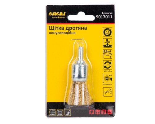 Щітка для електроінструменту Sigma дротяна конусоподібна 17мм хвостовик 6мм латунированная 9017011 (9017011)