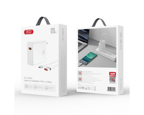 Зарядний пристрій XO L128 120W with cable Type-C white (XO-L128-WH)
