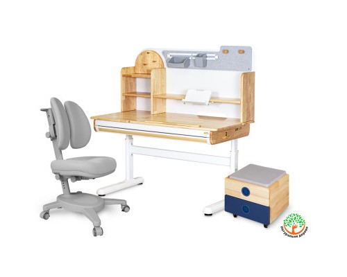 Парта з кріслом Mealux Timberdesk L (парта + крісло + тумба) (BD-690 L+ box BD 920-2 BL+Y-115 G)