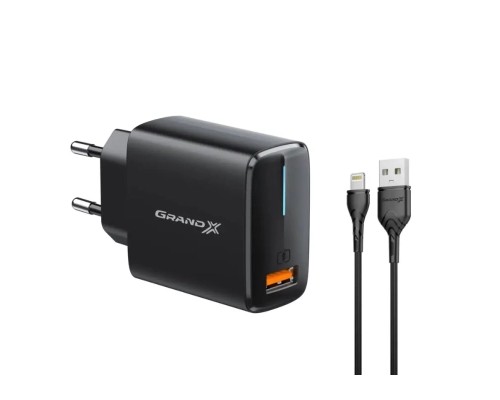 Зарядний пристрій Grand-X Quick Charge QС3.0 + cableUSB-Lightning (CH-550BL)