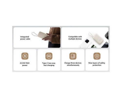 Батарея універсальна Xiaomi 10000mAh 22.5W, Integrated Cable, beige (BHR9072GL) 