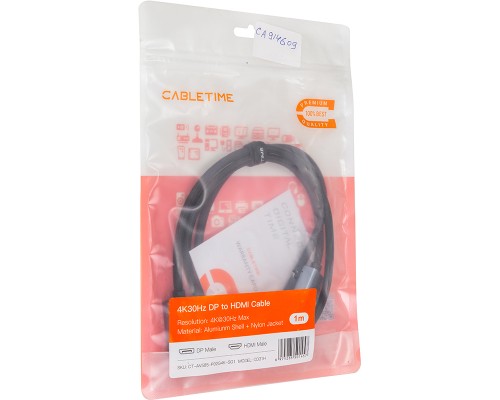 Кабель мультимедійний DisplayPort to HDMI 1.0m Cabletime (CA914609)