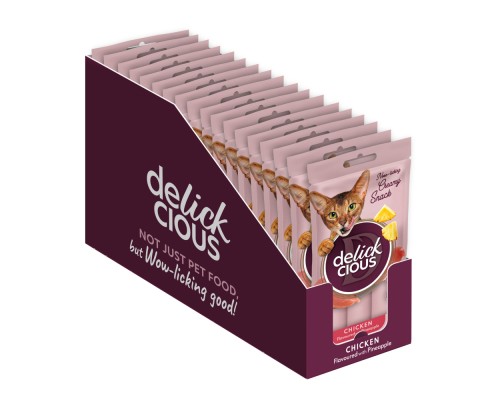 Ласощі для котів Delickcious Курка з додаванням ананасу 4 х 15 г (4820269141629) Ласощі для котів Delickcious Курка з додаванням ананасу 4 х 15 г (4820269141629)