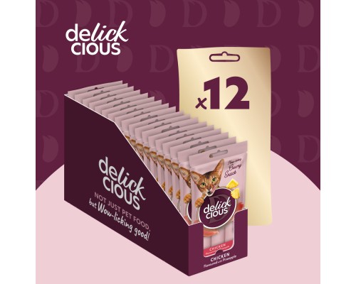 Ласощі для котів Delickcious Курка з додаванням ананасу 4 х 15 г (4820269141629) Ласощі для котів Delickcious Курка з додаванням ананасу 4 х 15 г (4820269141629)