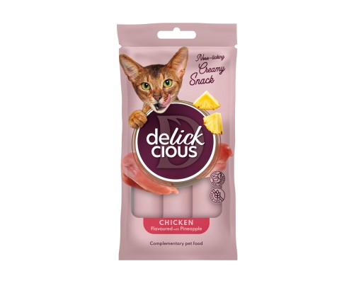 Ласощі для котів Delickcious Курка з додаванням ананасу 4 х 15 г (4820269141629) Ласощі для котів Delickcious Курка з додаванням ананасу 4 х 15 г (4820269141629)