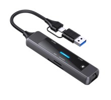 Концентратор XoKo USB-C 5-in-1 USB 3.0 + USB 2.0 + SD/TF + RJ45 100Mbps silver (XK-AC-350)