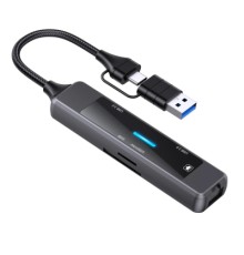 Концентратор XoKo USB-C 5-in-1 USB 3.0 + USB 2.0 + SD/TF + RJ45 100Mbps silver (XK-AC-350)