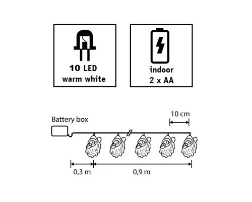 Гірлянда Luca Lighting Санта, струна 1,2 м, 10 LED теплий білий, 2АА (8720362642305)
