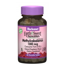 Вітамін Bluebonnet Nutrition Метилкобаламін (В12) 1000мкг, Смак Малини, Earth Sweet Chewa (BLB-00441)