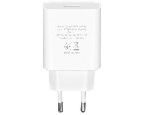Зарядний пристрій 2E USB Wall Charger QC3.0 DC5V/3A, Max 18W, white (2E-WC1USB18W-W)