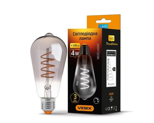 Лампочка Videx Filament ST64FGD 4W E27 2100K 220V (VL-ST64FGD-04272)