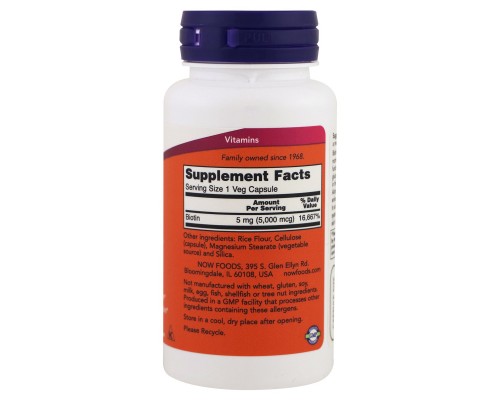 Вітамін Now Foods Біотин (В7) 5000 мкг, 60 гелевих капсул (NOW-00471)