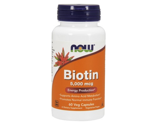 Вітамін Now Foods Біотин (В7) 5000 мкг, 60 гелевих капсул (NOW-00471)
