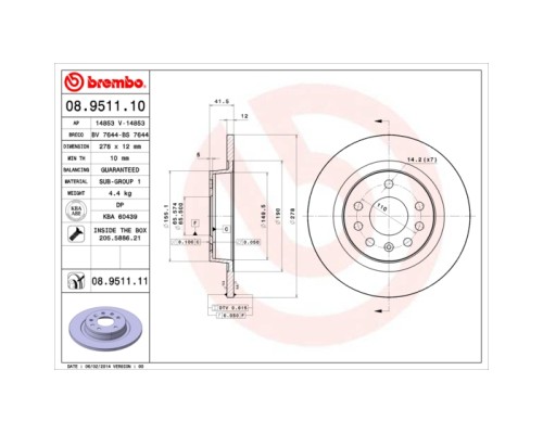 Гальмівний диск Brembo 08.9511.10