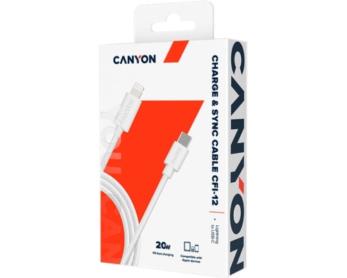 Дата кабель USB-C to Lightning 2.0m 3A White Canyon (CNE-CFI12W)