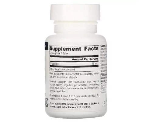 Трави Source Naturals Вінпоцетин, 10 мг, Vinpocetine, 60 таблеток (SN1398)