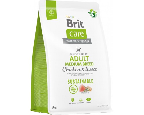 Сухий корм для собак Brit Care Dog Sustainable Adult Medium Breed з куркою та комахами 3 кг (8595602558698)