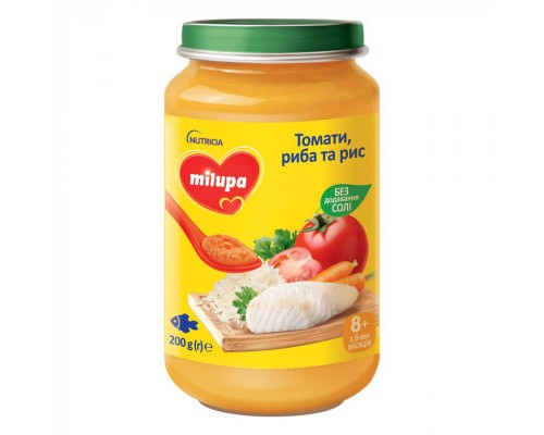 Дитяче пюре Milupa томати, риба та рис 200 г (5900852064432)