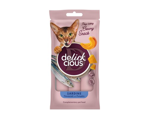Ласощі для котів Delickcious Сардина з додаванням гарбуза 4 х 15 г (4820269141636) Ласощі для котів Delickcious Сардина з додаванням гарбуза 4 х 15 г (4820269141636)