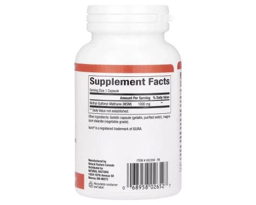 Вітамінно-мінеральний комплекс Natural Factors ЧСЧ, 1000 мг, MSM, 60 вегетаріанських капсул (NFS-02652)