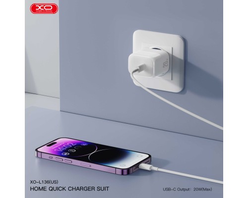 Зарядний пристрій XO L136 20W USB-C PD White (L136_White)