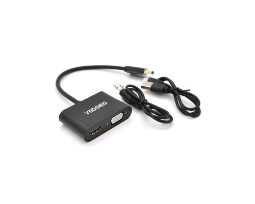 Перехідник HDMI M to VGA F + HDMI F 0.25m black VEGGIEG (YT-C-H-V500)