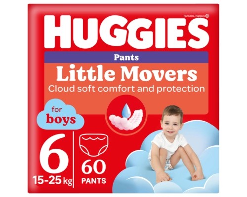 Підгузки Huggies Little Movers/Pants 6 (15-25 кг) Box для хлопчиків 60 шт (5029053564142)