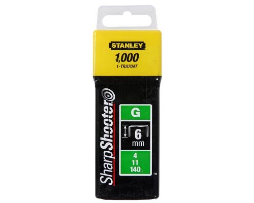 Скоби для будівельного степлера Stanley тип G 6мм (Степлер 6-TR250) 1000шт (1-TRA704T)