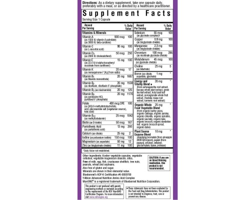 Мультивітамін Bluebonnet Nutrition Мультивітаміни без заліза, MAXI ONE Iron Free, 30 вегетаріан (BLB0133)
