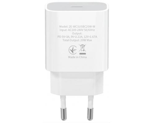 Зарядний пристрій 2E USB-C Wall Charger PD3.0 DC5V/3A, 20W, white (2E-WC1USBC20W-W)