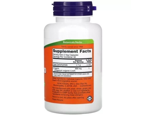 Трави Now Foods Орегано, 450 мг, Oregano, 100 вегетаріанських капсул (NOW-04724)