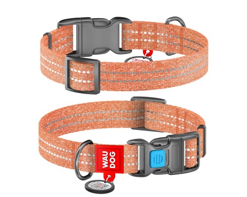 Нашийник для тварин WAUDOG Re-cotton з QR паспортом світловідбивний Ш 25 мм Д 33-49 см помаранчевий (02924)