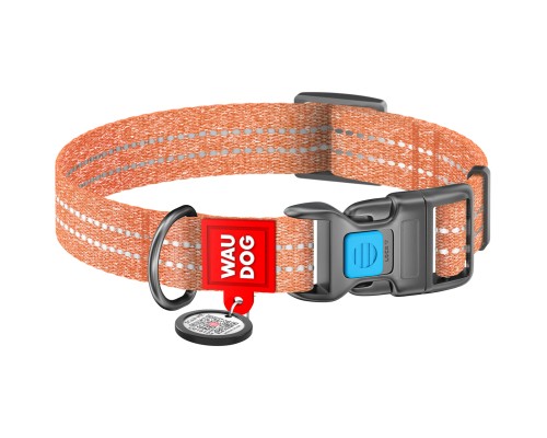 Нашийник для тварин WAUDOG Re-cotton з QR паспортом світловідбивний Ш 25 мм Д 33-49 см помаранчевий (02924)