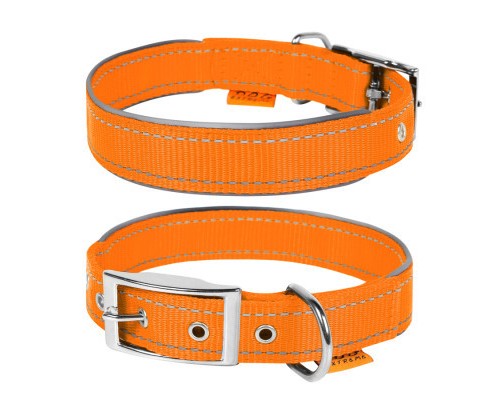 Нашийник для тварин Dog Extreme подвійний зі світловідбиваючою вставкою Ш 25 мм Д 38-48 см помаранчевий (67044)