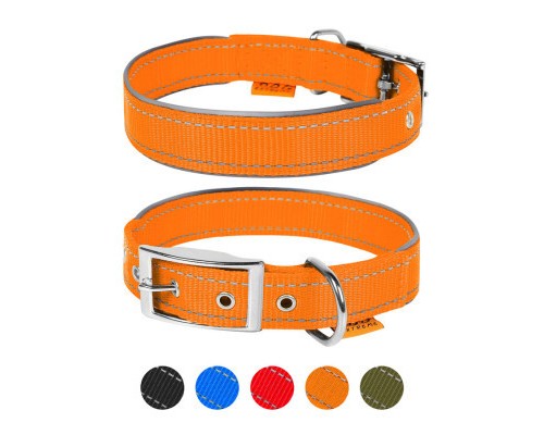 Нашийник для тварин Dog Extreme подвійний зі світловідбиваючою вставкою Ш 25 мм Д 38-48 см помаранчевий (67044)