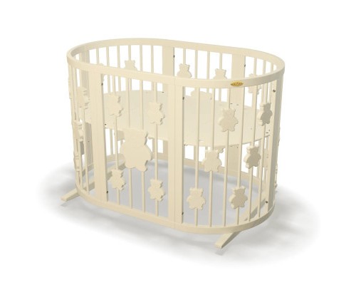 Ліжечко Ingvart трансформер Smart Bed Oval (60х72, 60х120, 60х168 см) слонова кістка з декором 