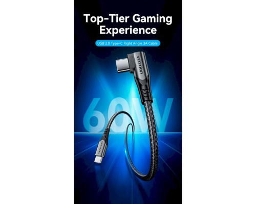 Дата кабель USB-C to USB-C 0.5m USB2.0 60W (20V/3A) angle 90° Gray Aluminum Alloy Vention (TRAHD)